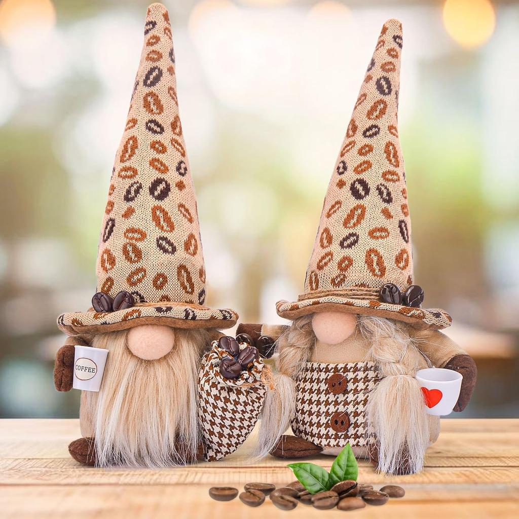2Pcs Couple Coffee Gnomes Plush Decorations - Gift for Christmas, Birthdays, Valentine's Day, and Coffee Gnome Lovers, Ideal Coffee Bar Decor for