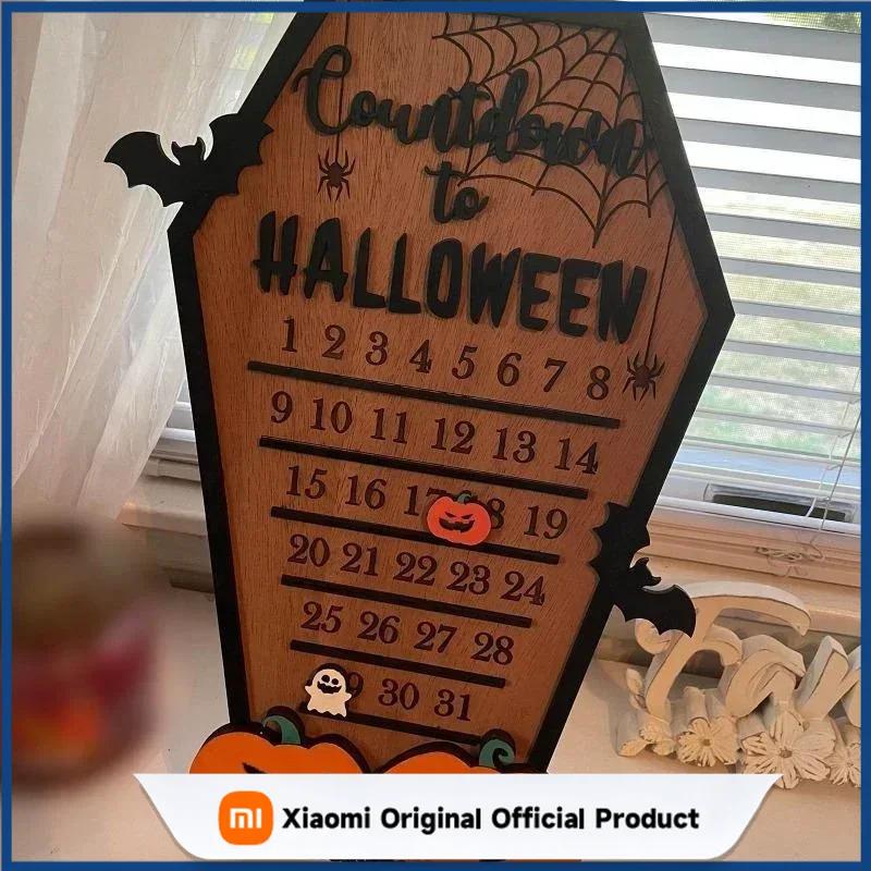 Xiaomi 2026 Wooden Halloween Countdown Calendar Terrifying Ghost Design Indoor Home Table Decor Christmas Horror Party Ornament Supply