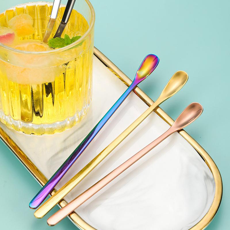1Pc Stainless Steel Long Handle Stirring Spoon Coffee Tea Spoons Dessert Spoon Stirring Rod Tiny Spoon Kitchen Accessories