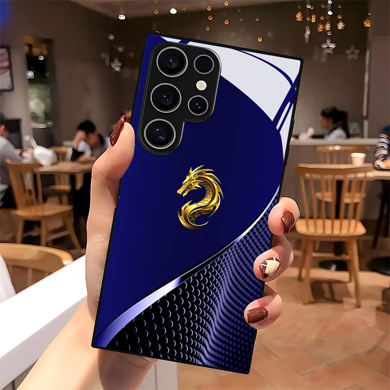 Creative Golden Dragon Head Dark Texture Pattern Glass Phone Case for GalaxyS26 S25 S24 S23 Ultra S22+ S22 Ultra S21