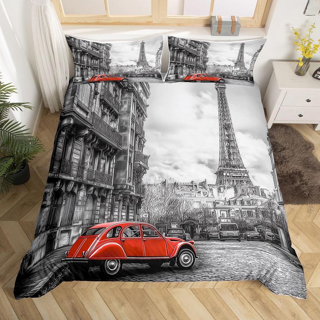 Feelyou Cartoon Car Kids Bedding Set Construction Bedding Duvet Cover Set Boys Decor Equipment Trucks Comforter Cover Set Excavator Tractor