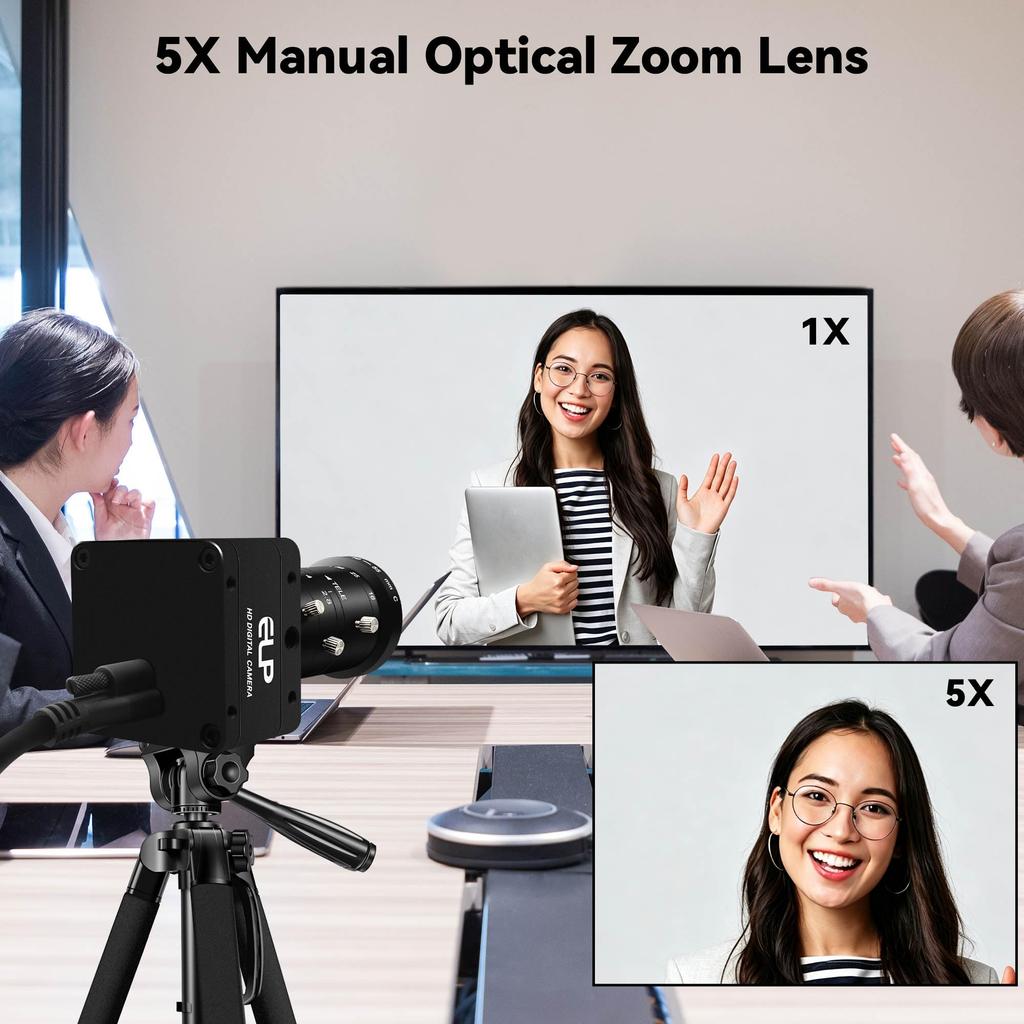 ELP 20MP 5K Ultra HD 5120x3840 High Frame Rate 5x Manual Varifocal Zoom Plug and Play Jetson for Industrial Vision USB3.0 Camera, 27.5fps Webcam,