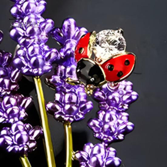 Lavender Brooch with Ladybug Decor Suit Coat Collar Dress Scarf Hat Decoration Pin Dripping Oil Insect Flower Brooch for Formal Party Wedding