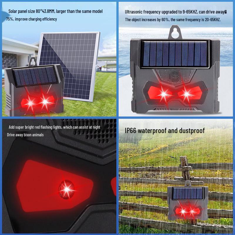 USB Solar-Powered Outdoor Waterproof Animal and Bird Repellent Mouse Repeller with Red & White Flashing Light