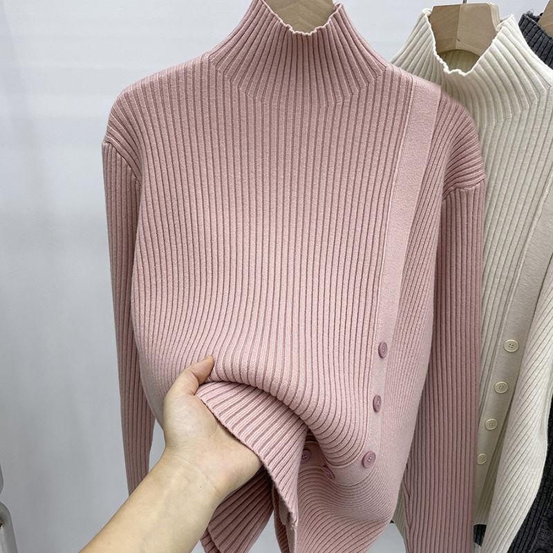 

Трикотажний светр з високим коміром, жіночий зимовий новий светр з довгими рукавами, пуловер із багатошаровим коміром, жіночий топ One Size рожевий