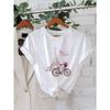Women's Floral Eiffel Tower Bicycle Print Tee Round Neck Short Sleeve Spring Summer Casual Patterned Everyday Stylish Top