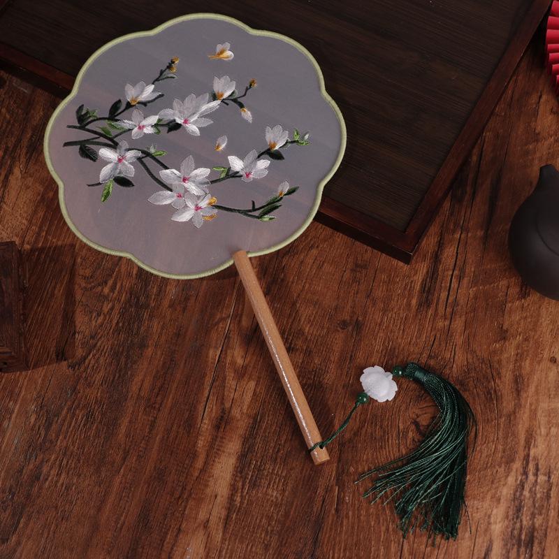 Chinese Double-Sided Embroidered Round Fan for Hanfu or Qipao Dance Performances