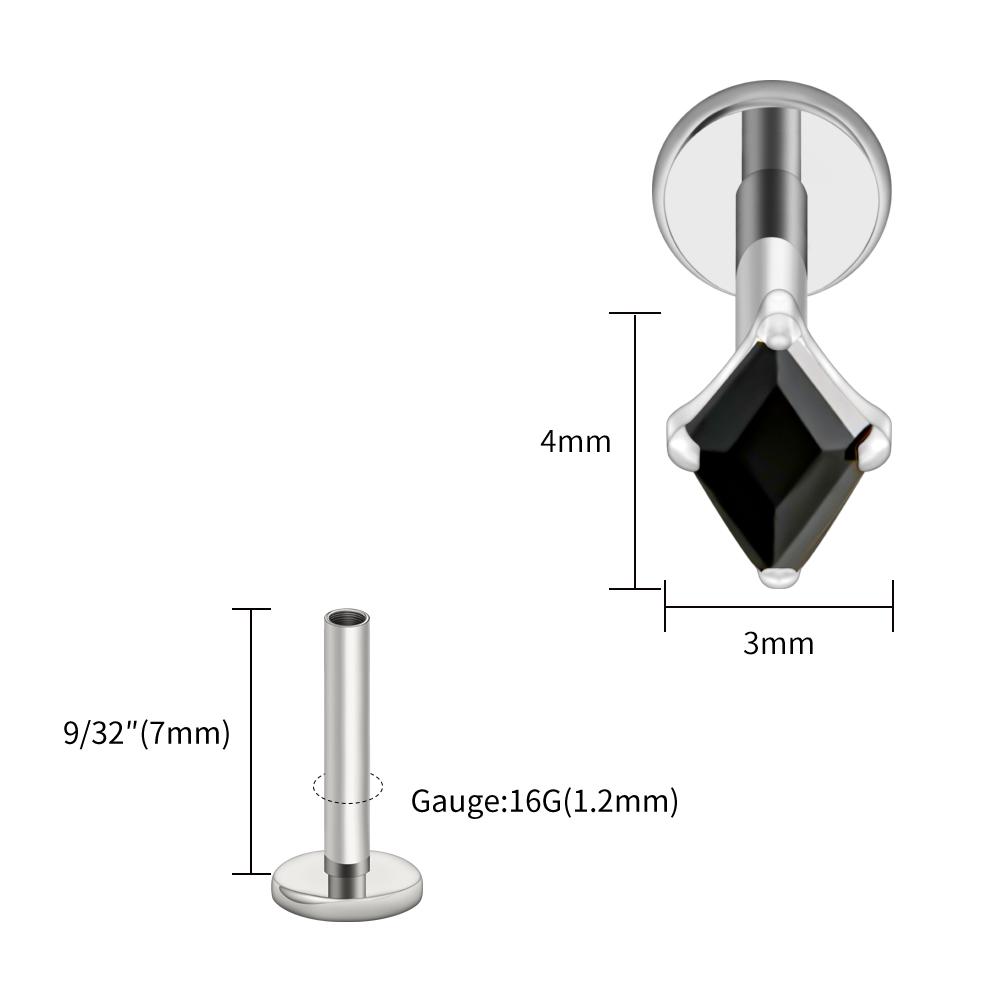 Right Grand ASTM F136 Titanium Rhombus CZ Internally Threaded Labret Stud 16G Flat Back Earring Cartilage Helix Nose Piercing GeometricEarringsEars