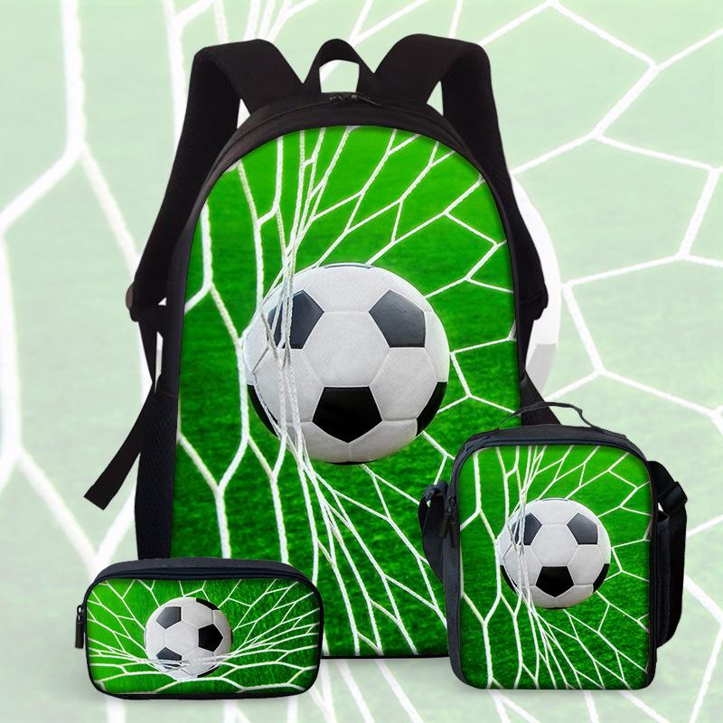 Football Cartoon Print Junior High School Backpack Three-Piece Children'S Schoolbag Primary School Backpack