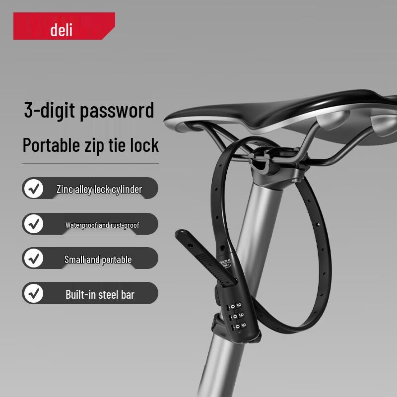 Deli Portable 3-Digit Cable Tie Bicycle Lock