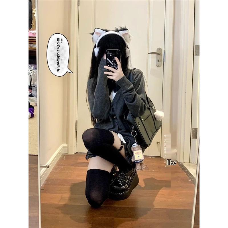 Women's Academy Style Dark Grey Long Sleeve Cardigan Sweater Coat - Autumn 2024 Collection
