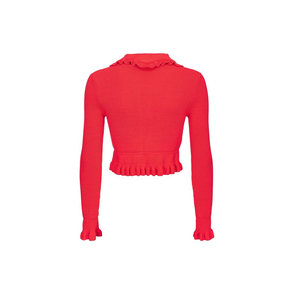 PINKO Pink Short Ruffle Hem Knit Cardigan Jacket Women jackets Red 103160A1Q3-R48