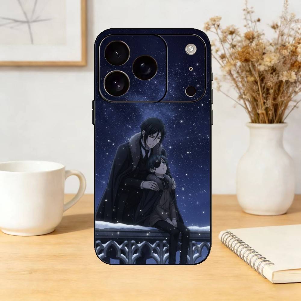Black B-Butler Anime Sebastian Phone Case For iPhone 17,16,15,14,13,12,11 Plus,Pro Max,SE4Soft Silicone Black Cover
