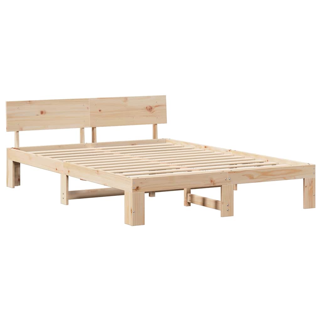 Natural Wooden Bed Frame with Headboard 140 x 200 cm Solid Pine Wood