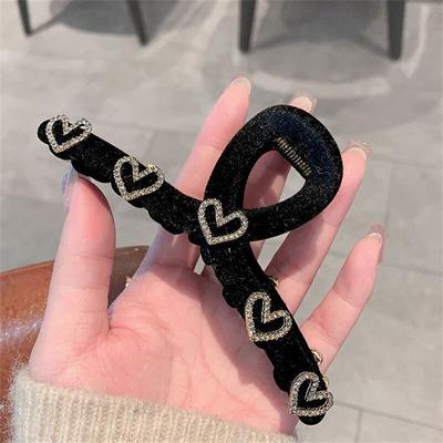 Preto Flocking Pêssego Coração Delicado Grab Clip Tubarão Clip Senhoras Meninas Moda Acessórios de Cabelo