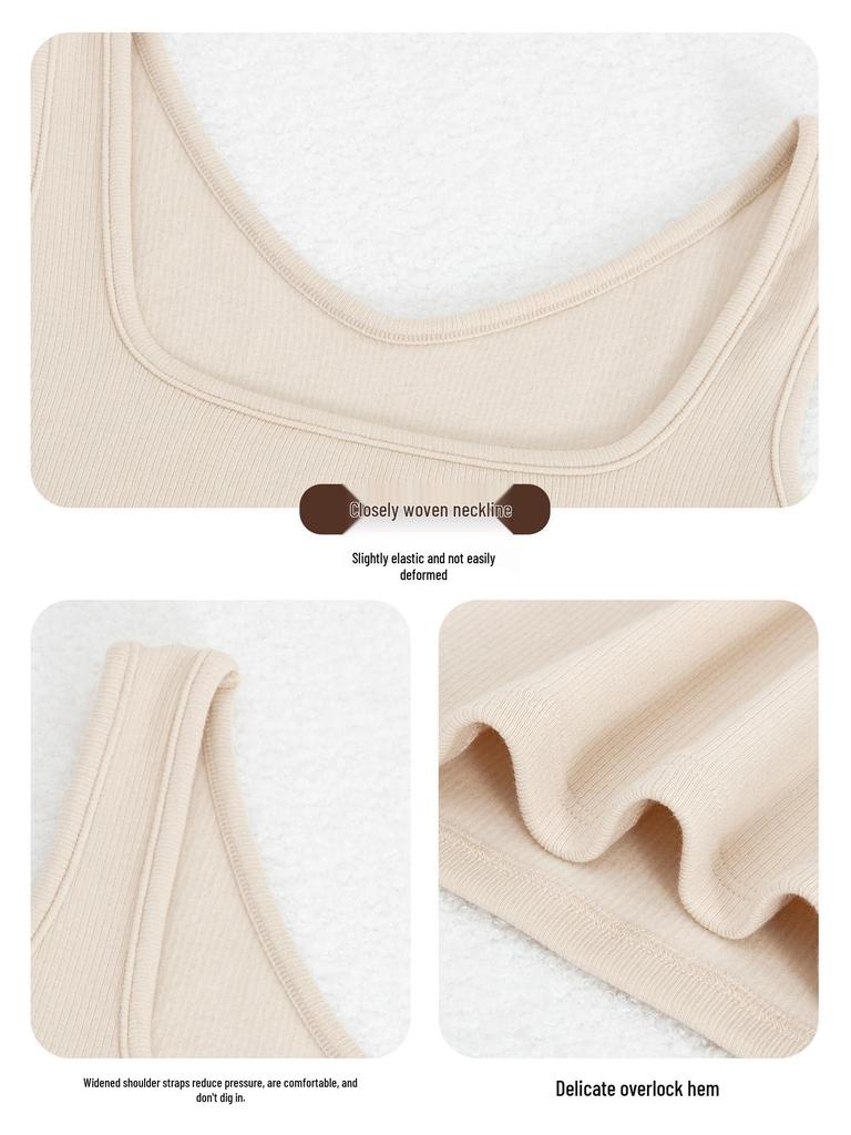 Women's Slim Fit Brushed Square Neck Camisole - Solid Color Warm Base Layer for Autumn and Winter