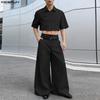 Two Pieces Summer Men Lapel Neck Short Sleeve Cropped Tops and Pants Sets