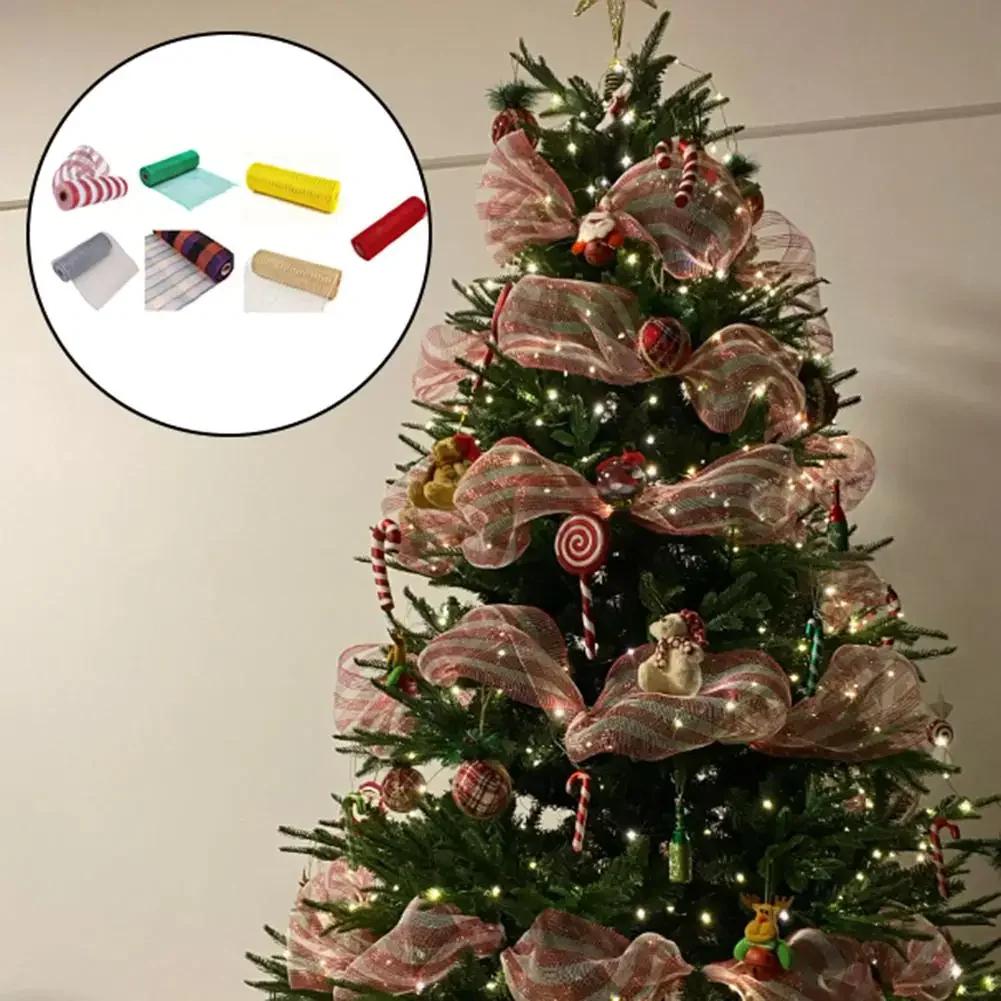 Festive Ribbon Roll with Striped Netting for DIY Christmas Decor Including For Wreaths Bows Garland and Holiday Crafts