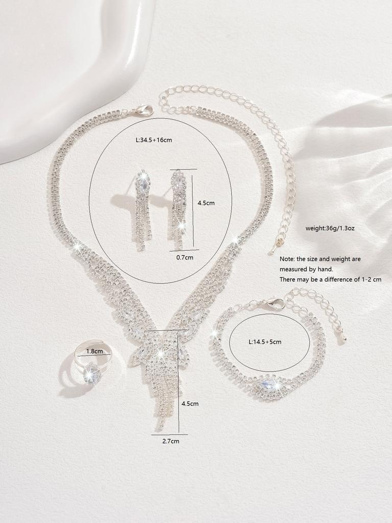 S Set Women'S Fashion Hollow Tassel Necklace Ring Earrings Bracelet Jewelry Set Wedding Banquet Party Festival Gift For Lady