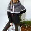 Fashion Womens Loose  Casual Hooded Drawstring Stitching Collision Color Long Sleeve Sweater