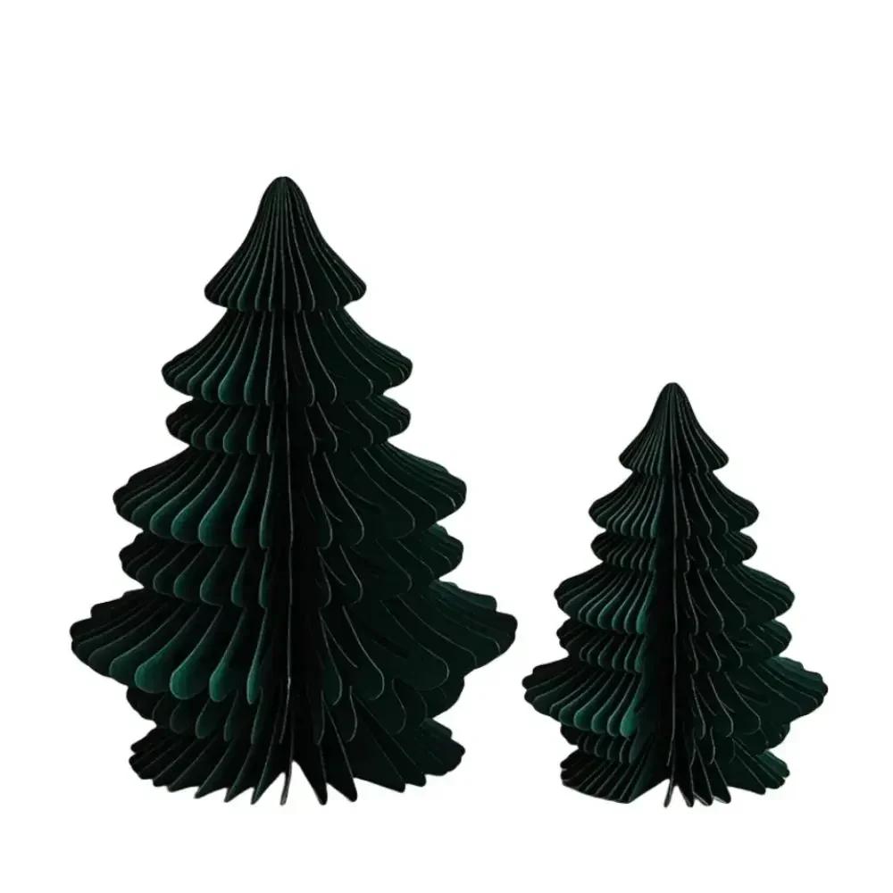 2pcs Trendy 20/30cm Christmas Tree Ornament 3D Paper Party Favers Mini Folding Xmas Tree Desktop Decor Handmade Honeycomb Ball
