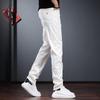 JieLeNuo Men's White Slim-Fit Tapered Stretch Jeans