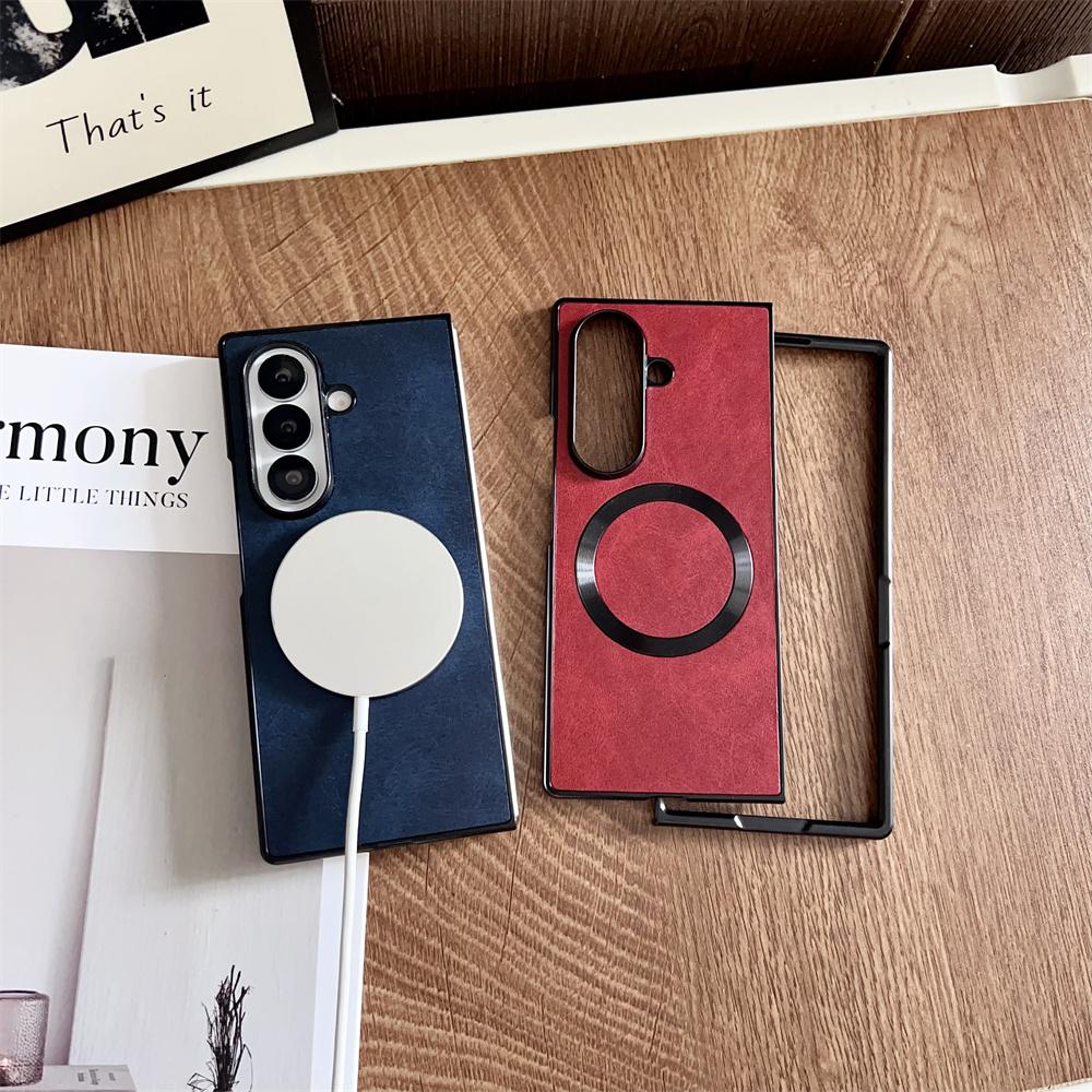 Magnetic for Magsafe Wireless Charge Leather Phone Case for Samsung Galaxy Z Fold 7 6 5 4 3 5G ZFold 7 Protective Bumper Cover