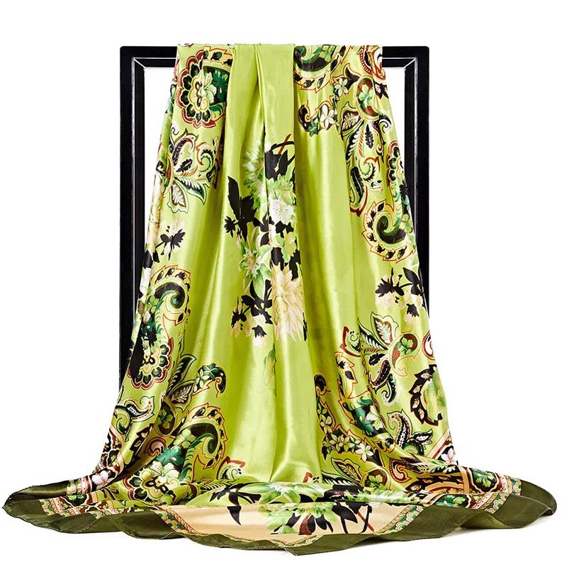Fashion Scarves For Women Print Silk Satin Head Scarf Female 90cmx90cm Luxury Brand Square Shawl Large Hijab Scarfs For Ladies