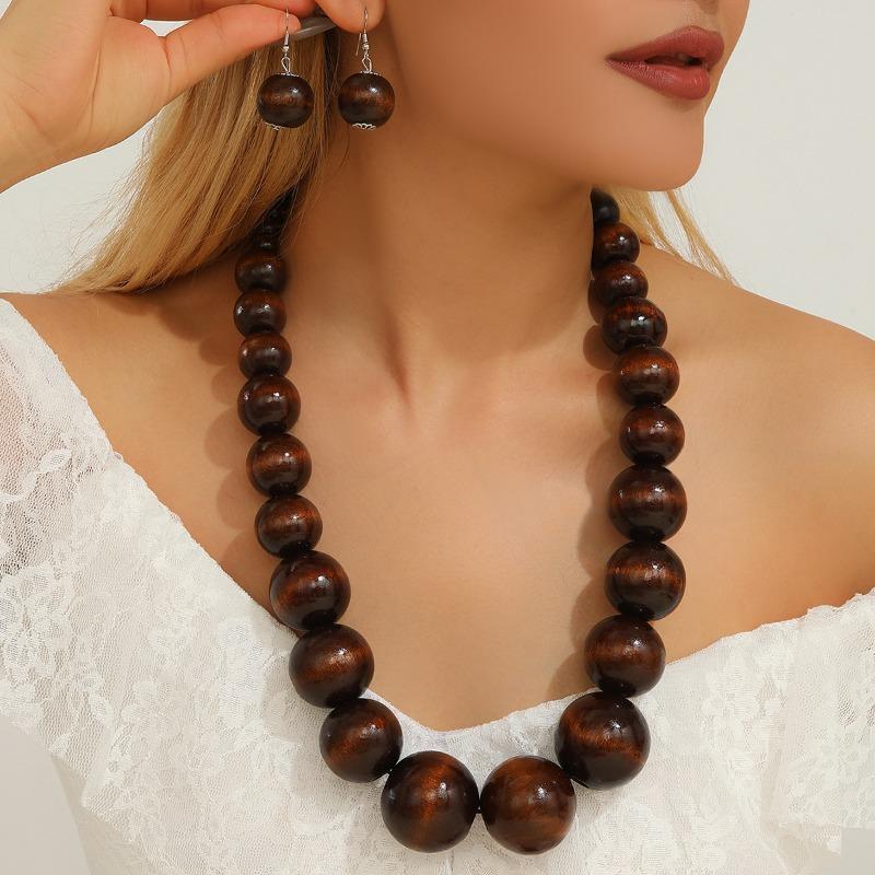 Bohemian etniczny wielokolorowy przesadzony długi naszyjnik z drewnianymi koralikami zestaw - latynoamerykański zestaw biżuterii