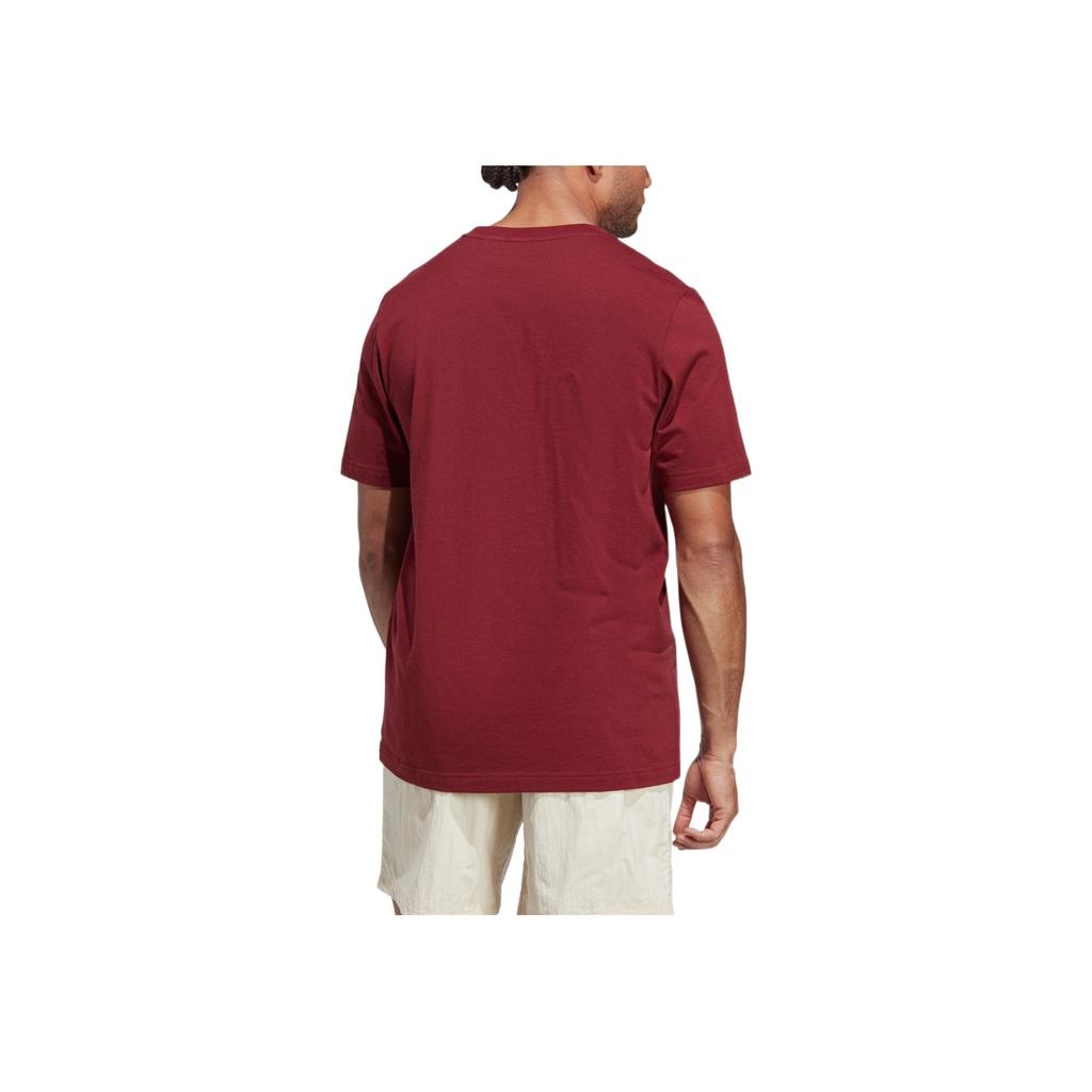 Adidas Originals Trefoil Logo Print Crew Neck Short Sleeve T-Shirt Men Tops Burgundy IC8373