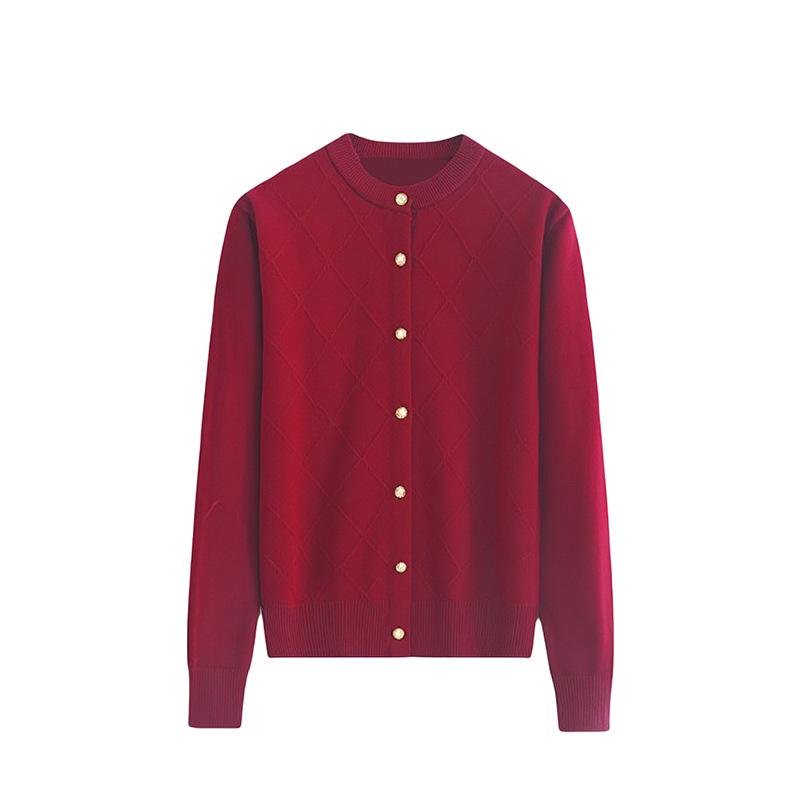 Spring & Autumn Embroidered Knit Cardigan - Round Neck, Long Sleeve, Perfect for Middle-Aged & Elderly Women's Outerwear