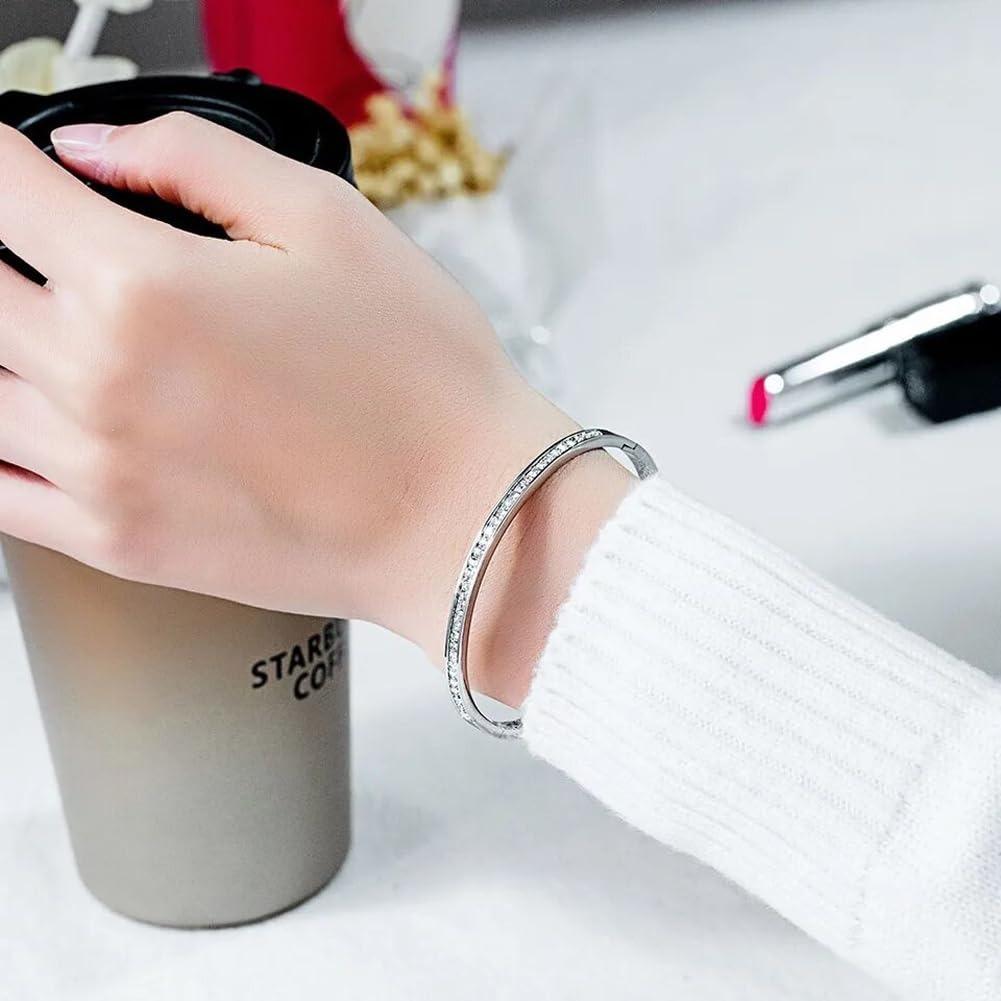 18K Gold Plated Stainless Steel Openable Crystal Bracelet | Latest Stylish Cuff Bangle for Women Girls Mother Sister Wife Girlfriend