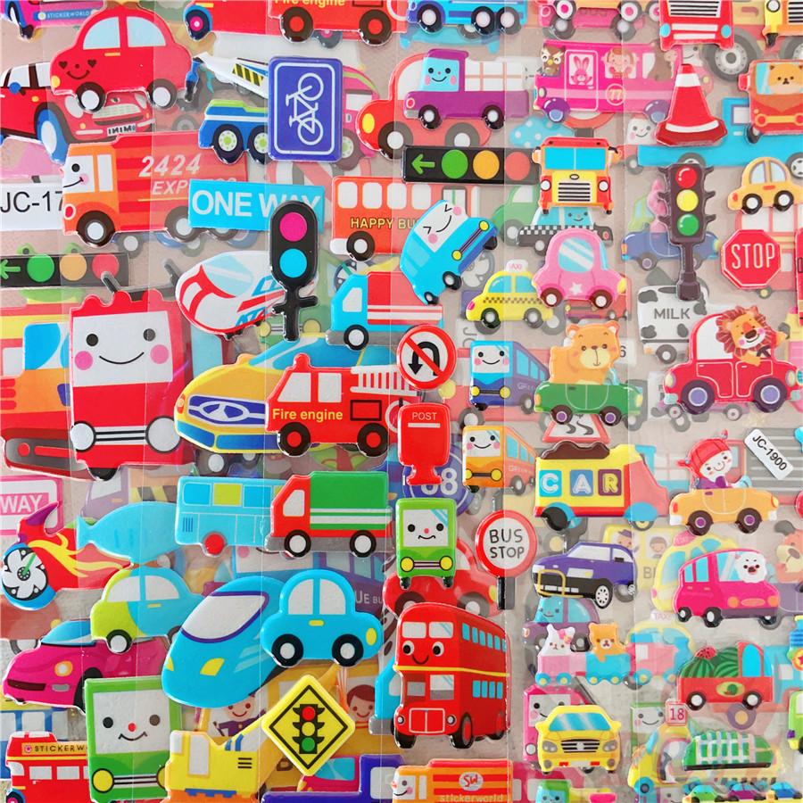 8Sheets/set Cartoon Vehicles Rewards Sticker Puffy Bubble Toys Stickers