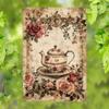 Vintage Kettle with Roses Metal Wall Poster for Country Kitchen