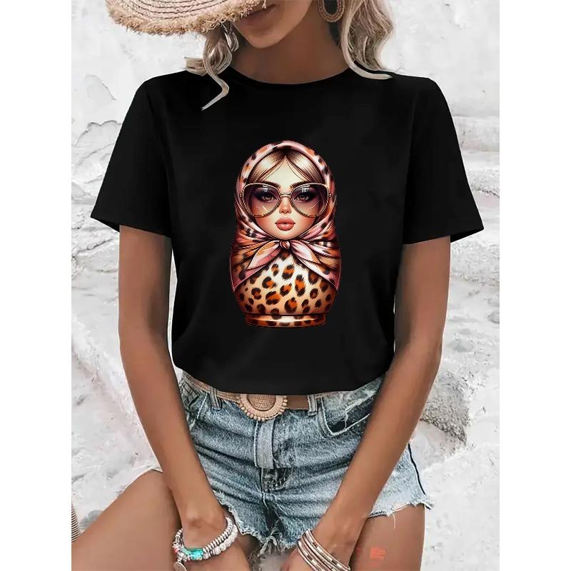 Женская футболка с принтом русского медведя и текстом, мягкая, эластичная, с круглым вырезом, коротким рукавом, повседневная, всесезонная, для ежедневного ношения S