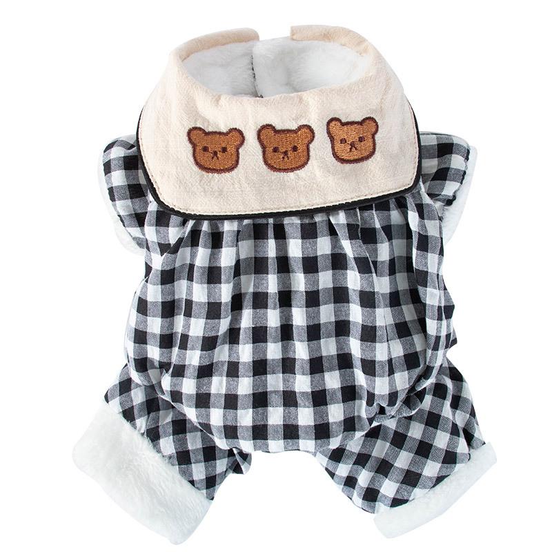 Cute Cat Winter Thickened Quad Bear Lapel Plaid Cotton Coat Small Dog Dog Pet Clothes