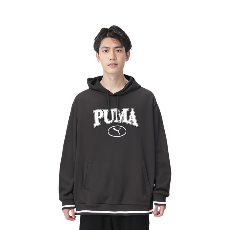 Puma Squad Letter Print Loose Fit Hooded Long Sleeve Sweatshirt Men sweatshirt Black 677874-01