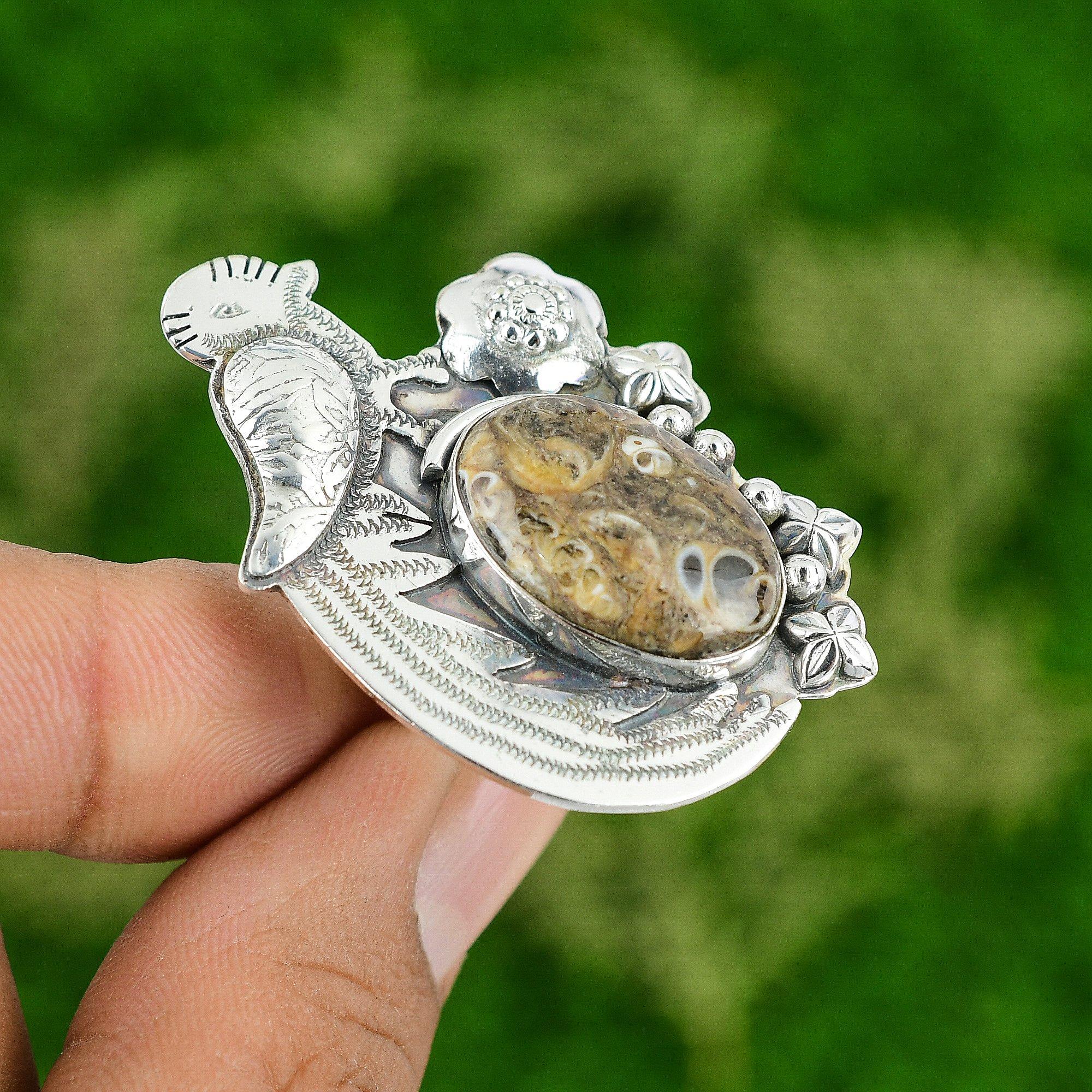 

Натуральный агат Туррителла Драгоценный камень Кольцо-обещание Птица Коричневый Регулируемое кольцо Серебро 925 пробы Adjustable