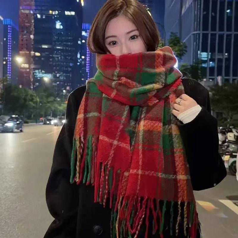 Imitation Cashmere Christmas Plaid Scarf Winter Women's Autumn and Winter Versatile Warm Shawl Star Ins Trend