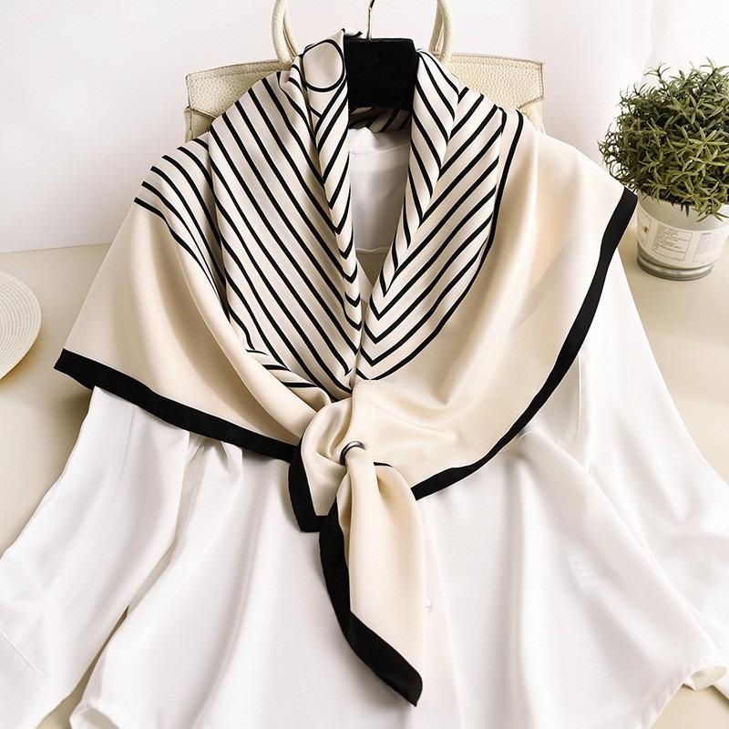 Korean Style Striped Square Scarf For Spring Autumn Warmth Sun Protection