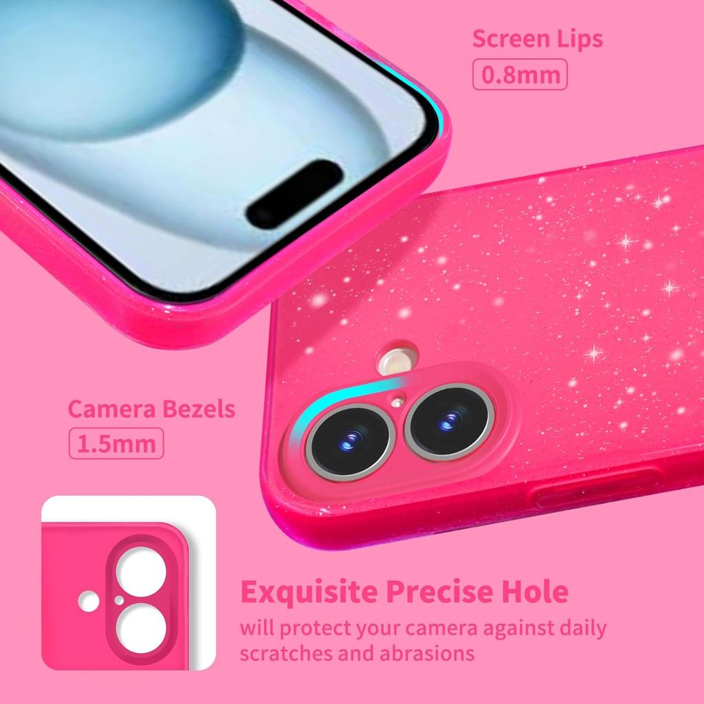 Etui z brokatem w kolorze gorącego różu z motywem róży na iPhone Air 17 Pro Max 16E 16 E 15 Plus 14 13 12 11 X Xs Xr Se 2022 2020 8 7 Urocze etui na telefon dla kobiet i dziewcząt Akcesoria