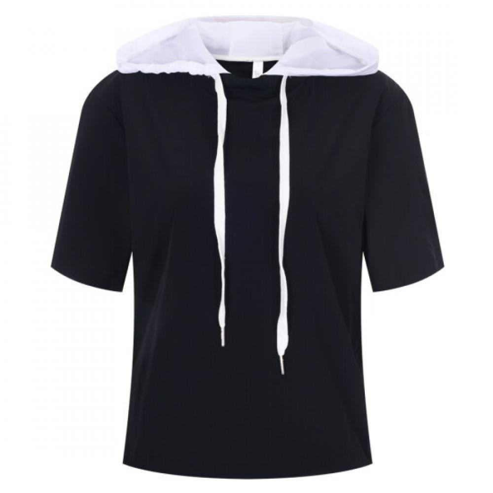 Shop Ss Premium Women BoTTom STring Spandex ShorT Sleeve Hoodie T shirT Black