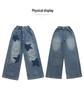 2025 Korean Style Girls' Wide-Leg Autumn Pants with Star Applique Embroidery