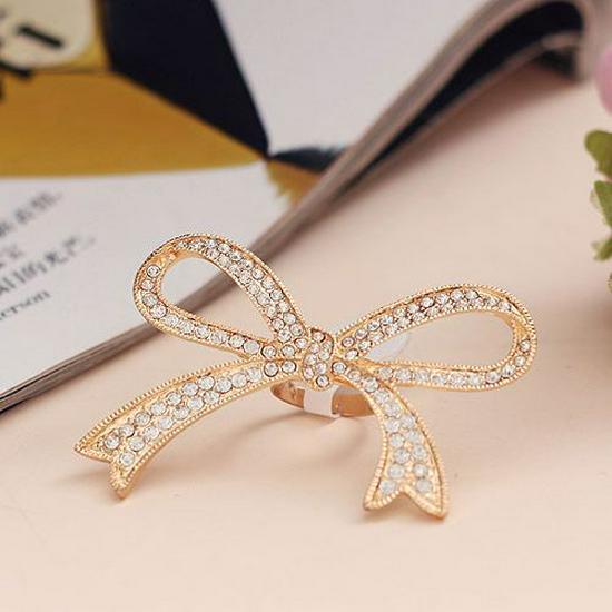 

Корейское трендовое открытое кольцо с бантом из страз для женщин Adjustable Open золотой