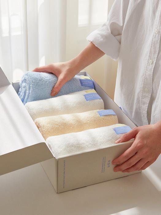 Maatila Premium Combed 40-Count Antibacterial Heavy-Duty Hotel Towel 200g - Solid 4P Set 03. Milk Butter Blue