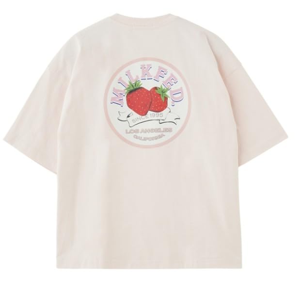 Milkfed Casual Circle Strawberry Logo Short Sleeve Tee in Pink Women's