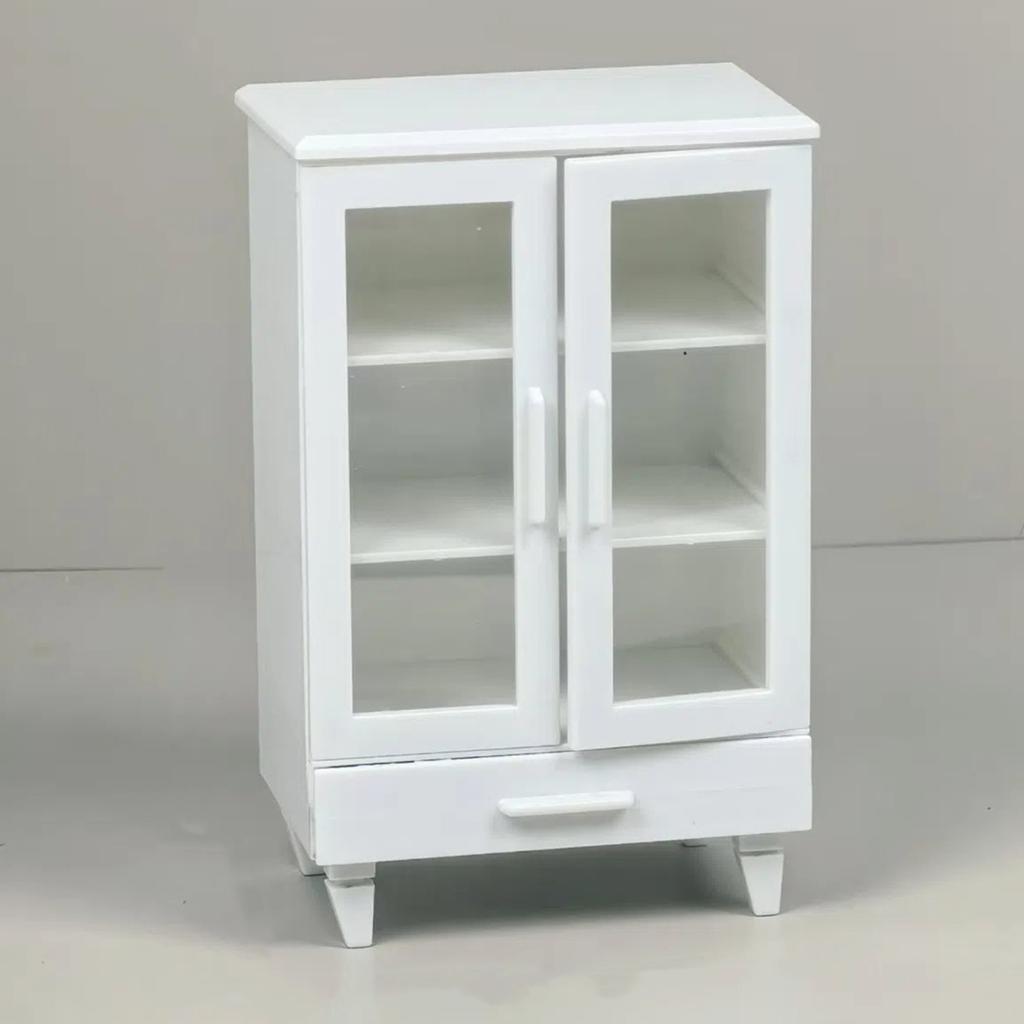 2Pcs/Set 1:12 1:6 Scale Miniature Dollhouse Bookcase Cabinet Set Mini Dollhouse Display Shelf Model Tiny Floor Storage Bookshelf Furniture Accessories