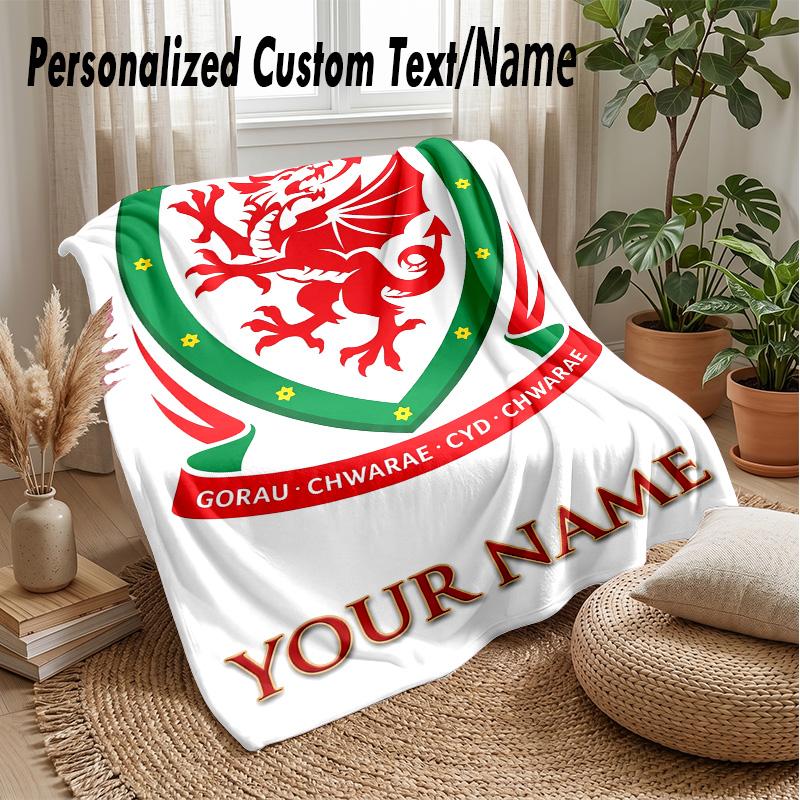Wales Rugby Custom Flannel Throw Blanket Print Your Name Text Soft Warm Blanket Holiday Present