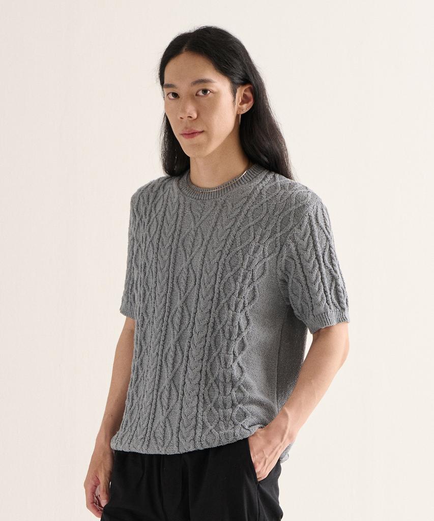 ANALOG MOOD Boucle Round Semi Short Sleeve Knit (Gray)