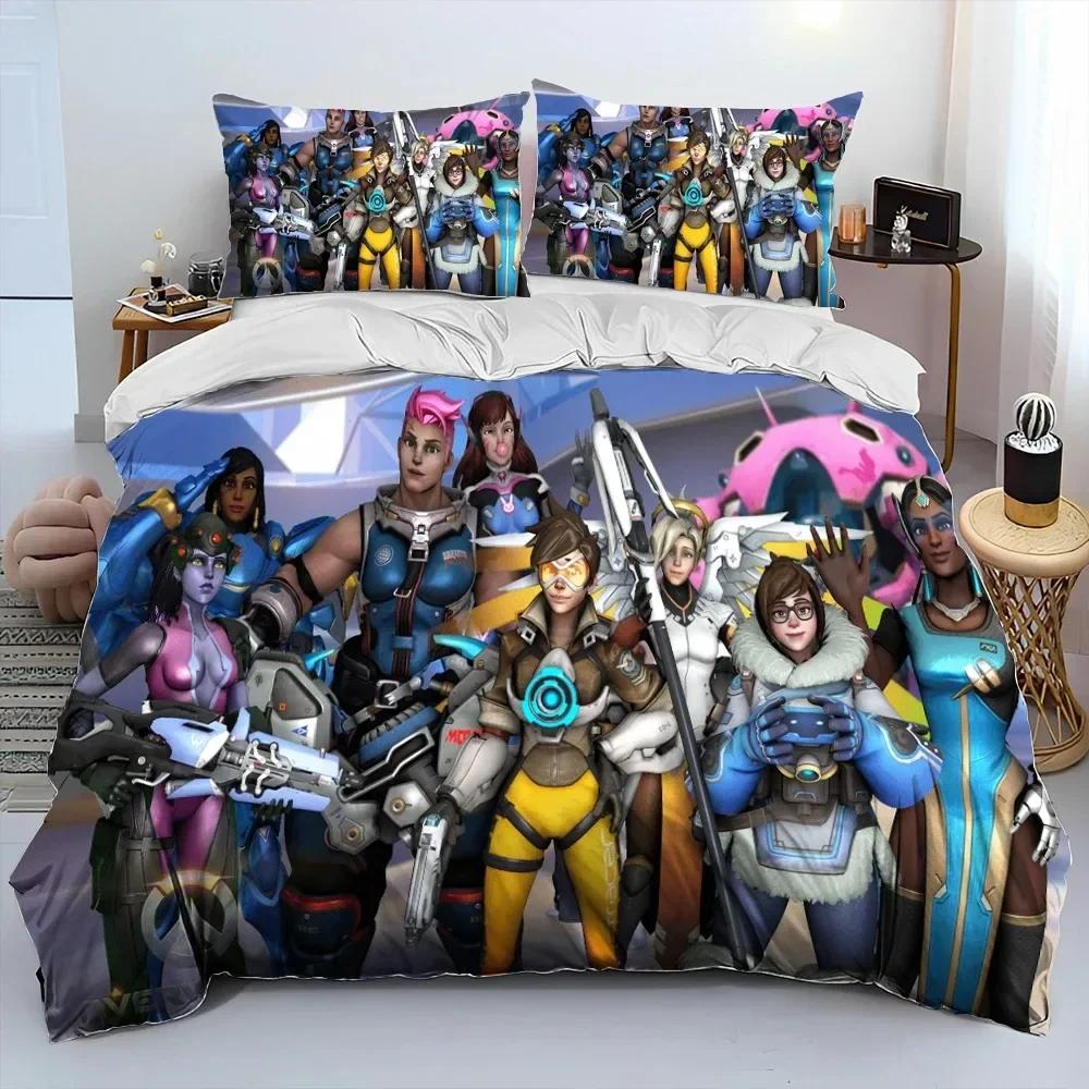 

Comforter Ow Overwatch Game Gamer Dva Bedding Set Printed Bed Set With Bed Soft Single Double Queen Super King Size Comforter (quilt)-EU Single(135*200cm)3pcs